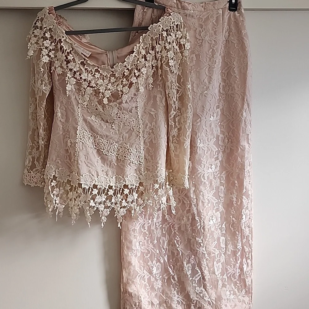 Lorrie Kabala Vintage 80s Lace Two Piece Skirt Set Romantic Boho - Picture 3 of 14